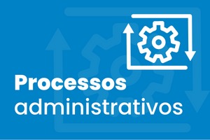 Fundo azul - imagem de engrenages - texto Processos Administrativos